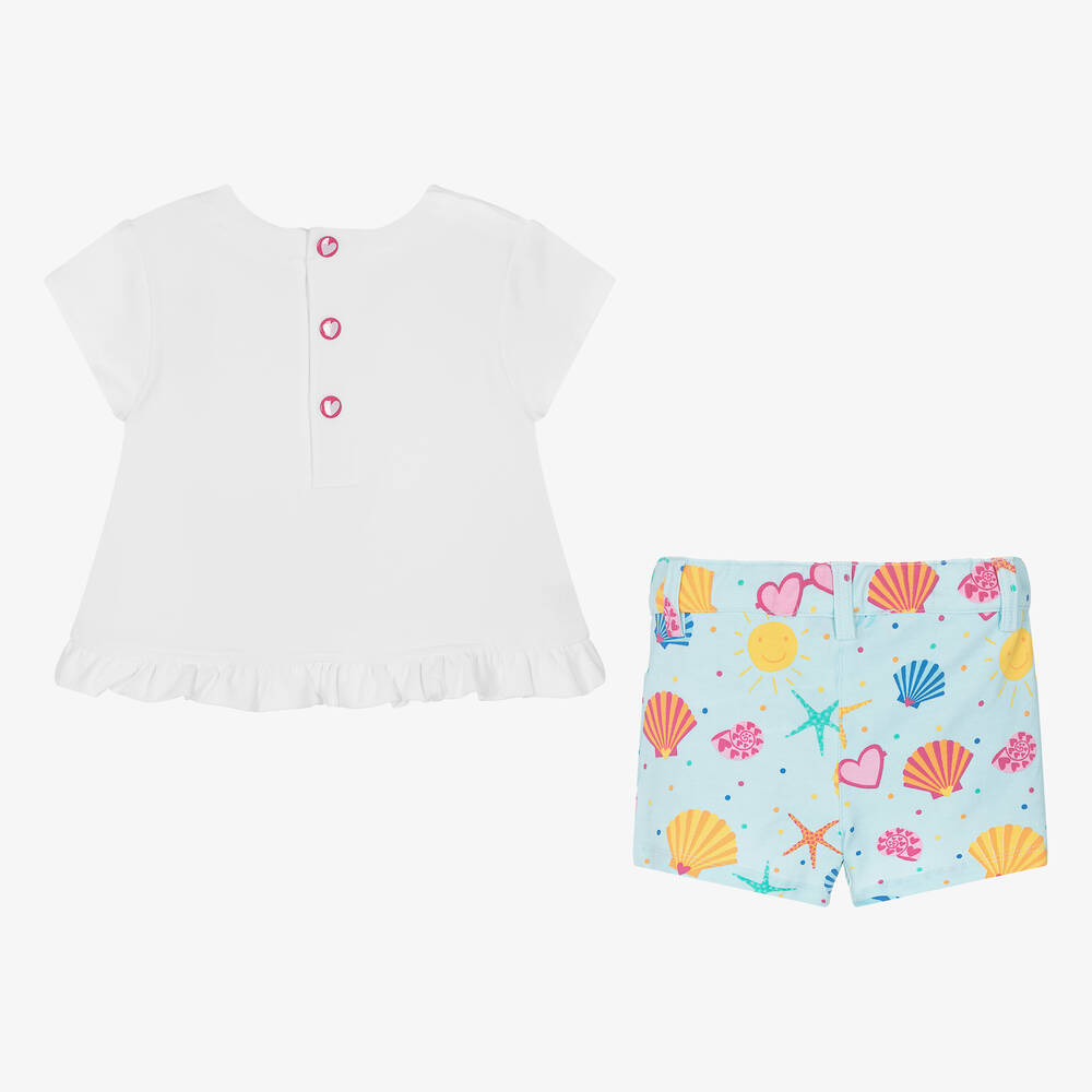 Agatha Ruiz de la Prada-طقم شورت قطن جيرسي لون أبيض للبنات | Childrensalon Outlet