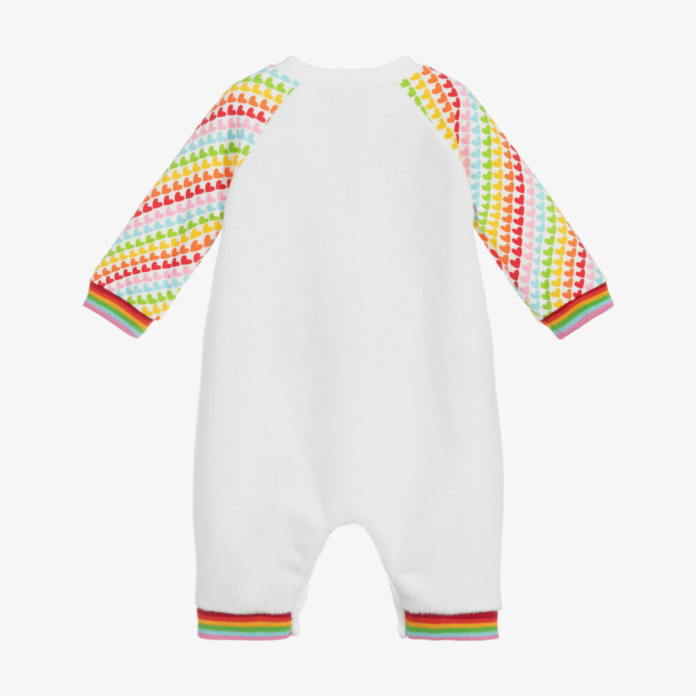 Agatha Ruiz de la Prada-أوفرول رومبر قطن قطيفة لون أبيض بطبعة ملونة للمولودات | Childrensalon Outlet
