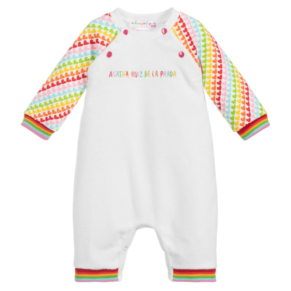 Agatha Ruiz de la Prada - Weißer Velours-Babyanzug | Childrensalon