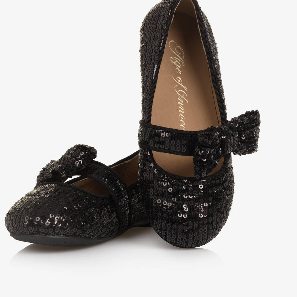Age of Innocence-Black Sequin Bow Shoes | Childrensalon Outlet