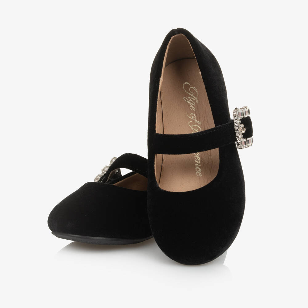 Age of Innocence-Black Velvet Diamante Buckle Bar Shoes | Childrensalon Outlet
