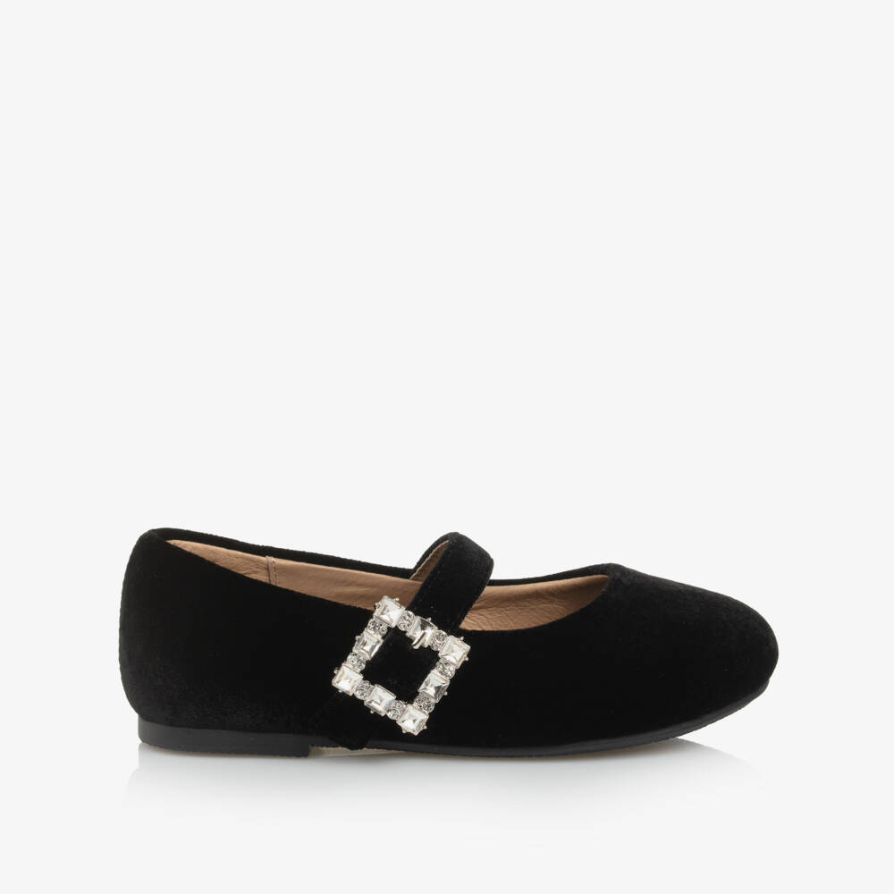 Age of Innocence-Black Velvet Diamante Buckle Bar Shoes | Childrensalon Outlet