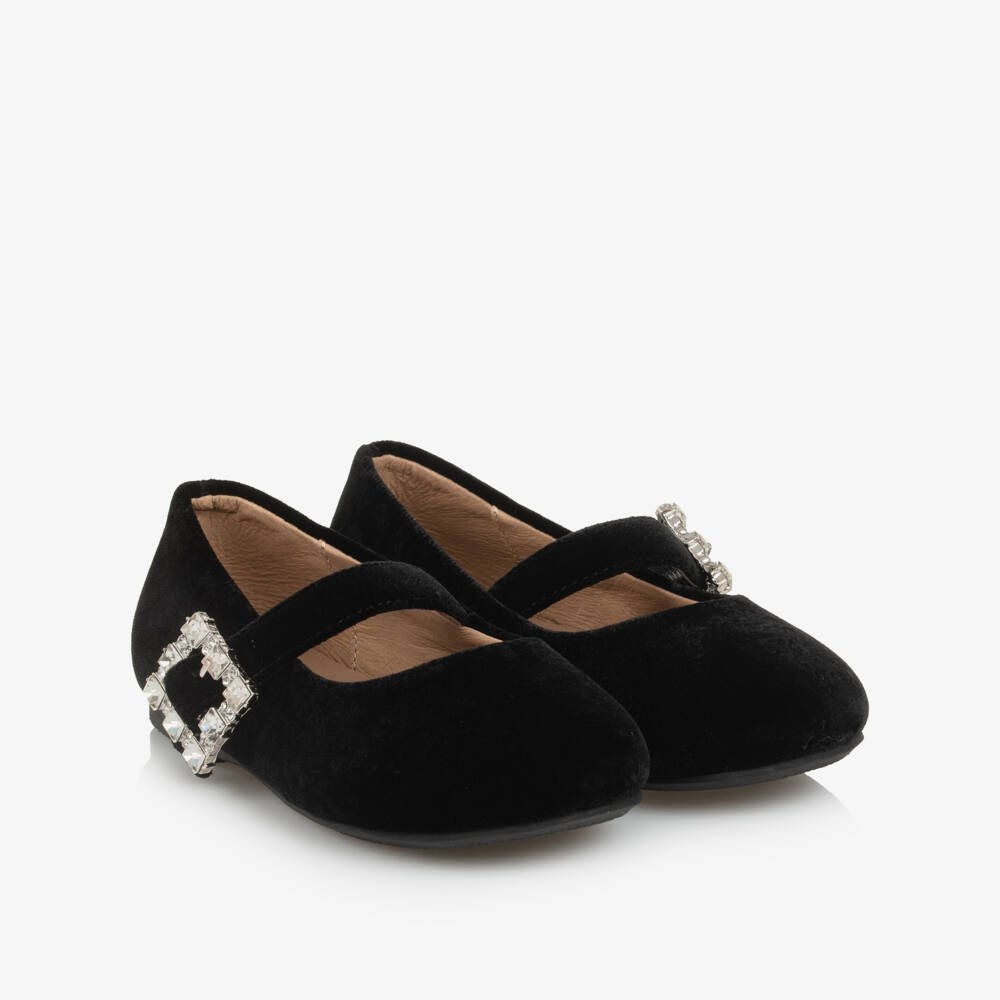 Age of Innocence-Black Velvet Diamante Buckle Bar Shoes | Childrensalon Outlet