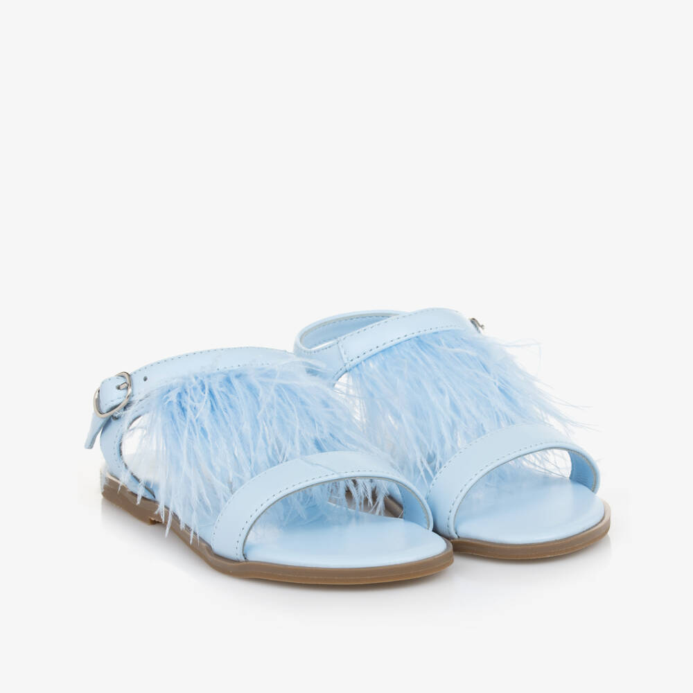 Age of Innocence-Girls Azure Feathered Leather Sandals | Childrensalon Outlet