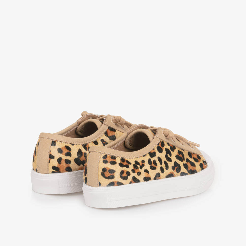 Age of Innocence-Girls Beige Wild Print Leather Sneakers | Childrensalon Outlet