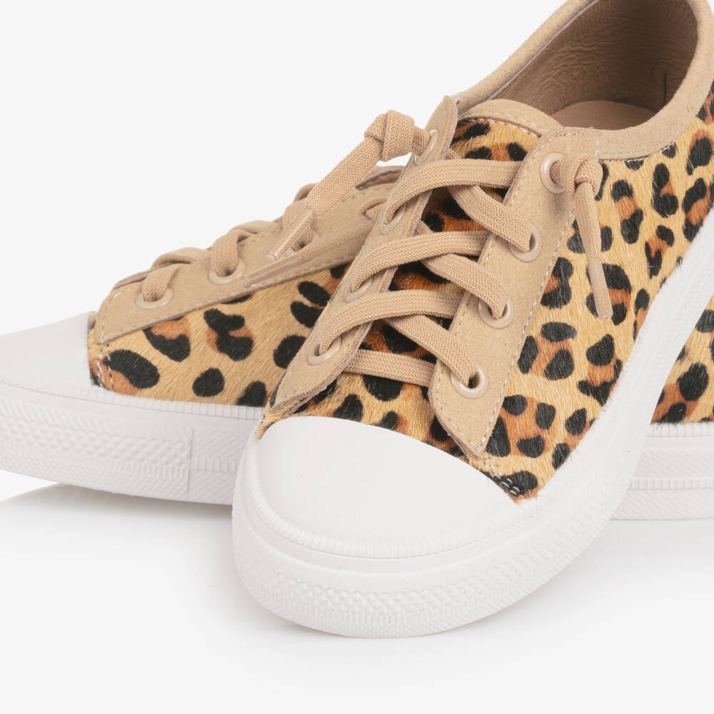 Age of Innocence-Girls Beige Wild Print Leather Sneakers | Childrensalon Outlet