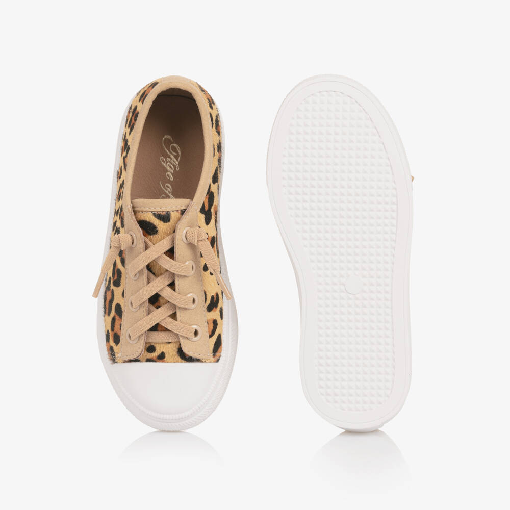 Age of Innocence-Girls Beige Wild Print Leather Sneakers | Childrensalon Outlet