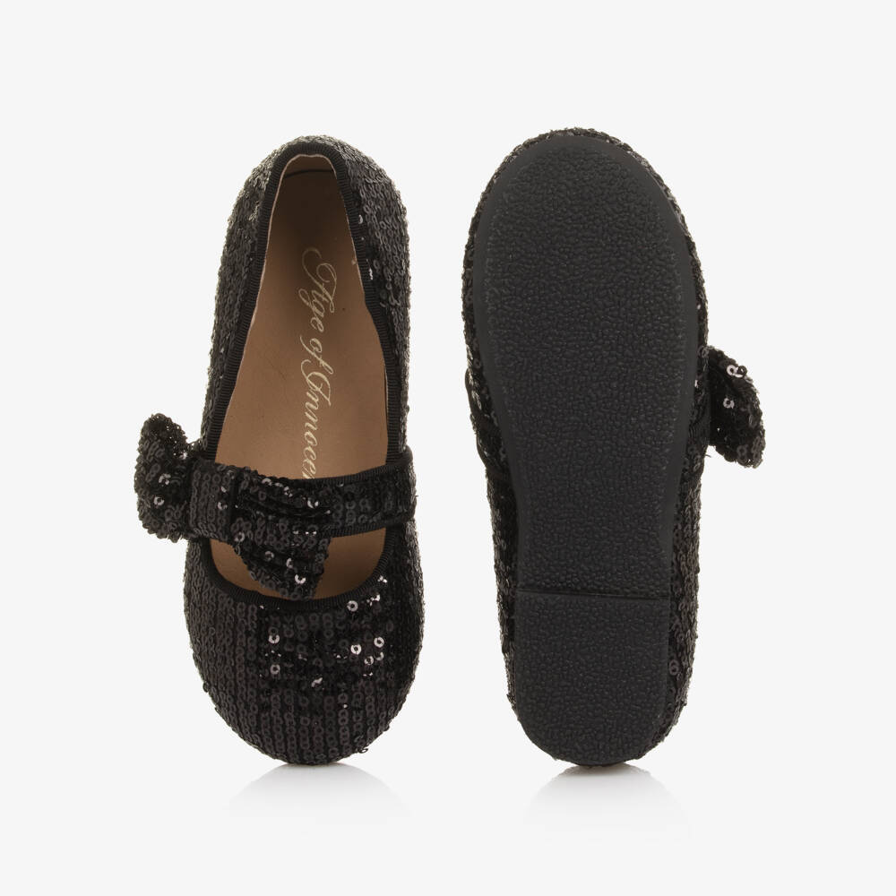 Age of Innocence-Girls Black Sequinned Bow Shoes | Childrensalon Outlet