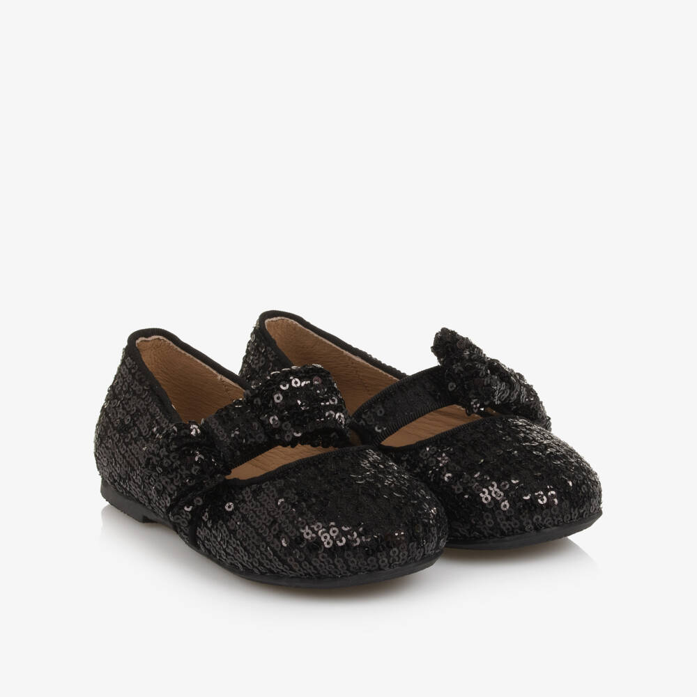 Age of Innocence-Girls Black Sequinned Bow Shoes | Childrensalon Outlet