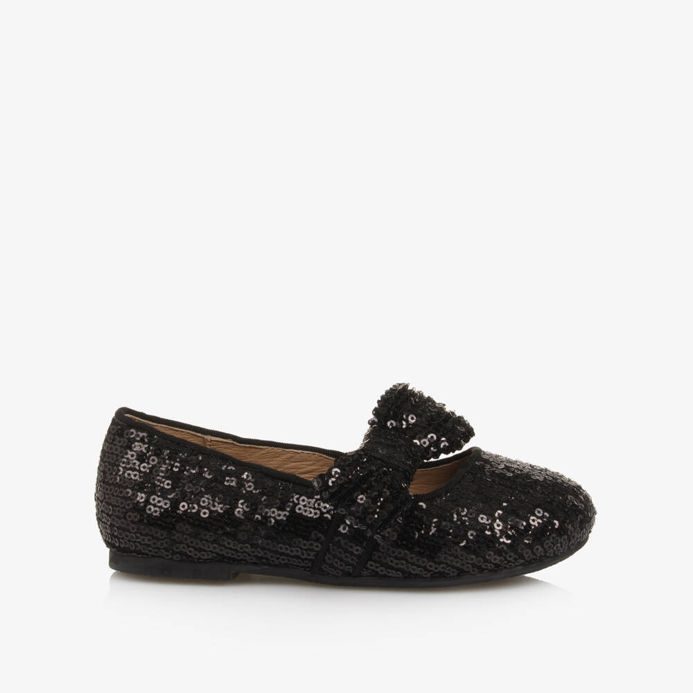 Age of Innocence-Girls Black Sequinned Bow Shoes | Childrensalon Outlet