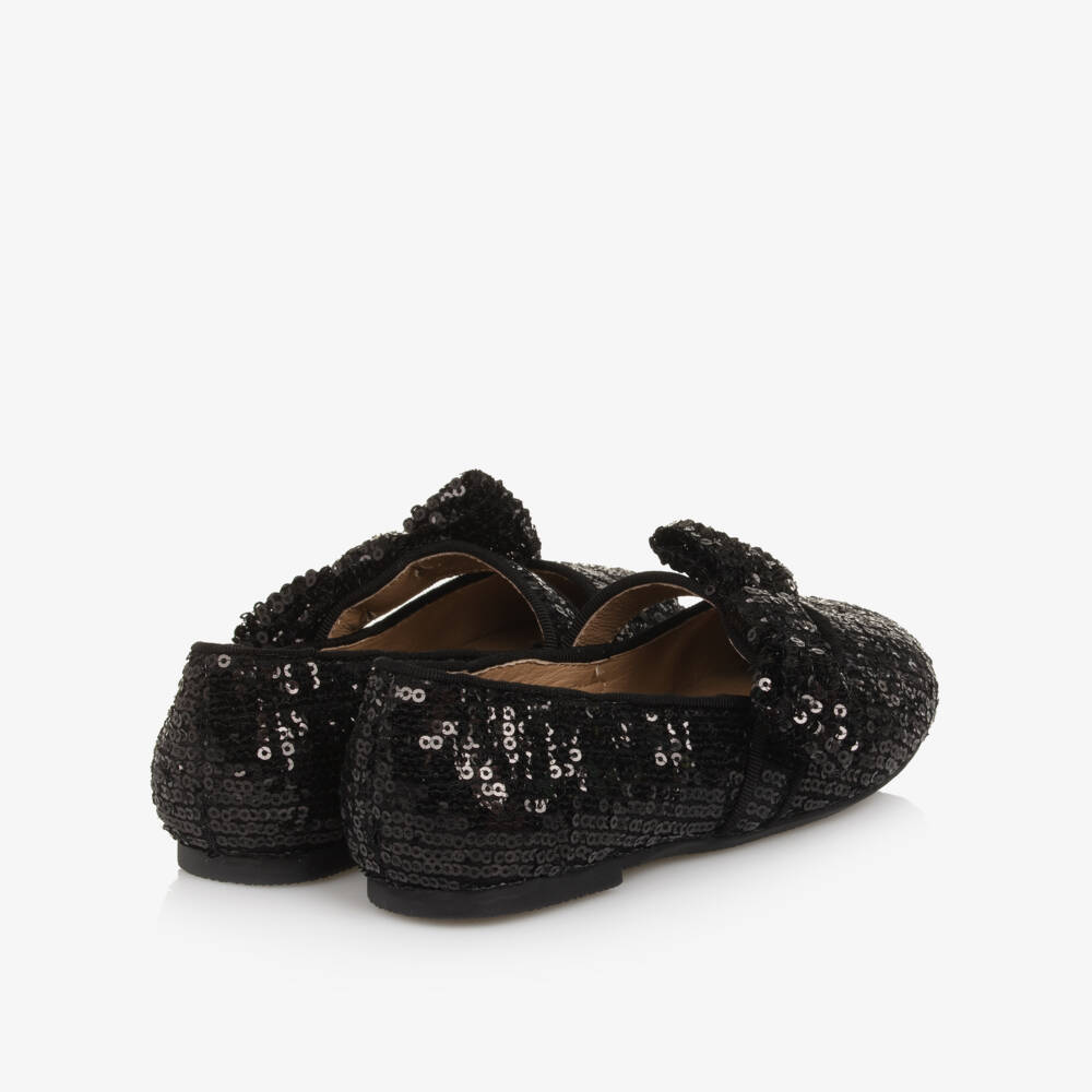 Age of Innocence-Girls Black Sequinned Bow Shoes | Childrensalon Outlet