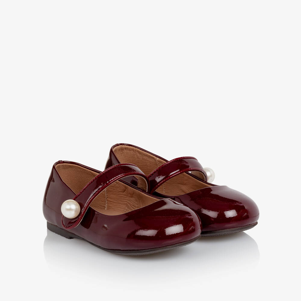 Age of Innocence-Girls Burgundy Red Patent Leather & Pearl Shoes | Childrensalon Outlet