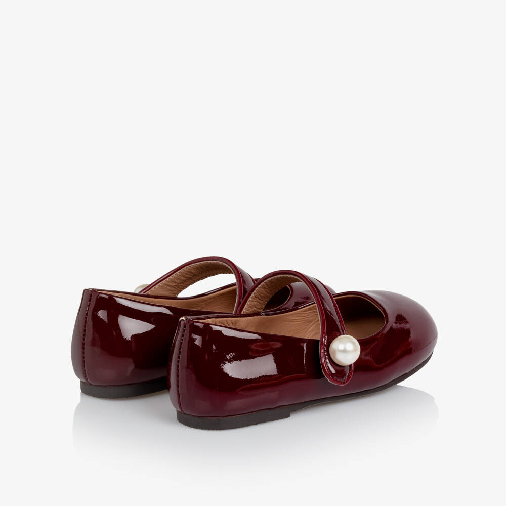 Age of Innocence-Girls Burgundy Red Patent Leather & Pearl Shoes | Childrensalon Outlet