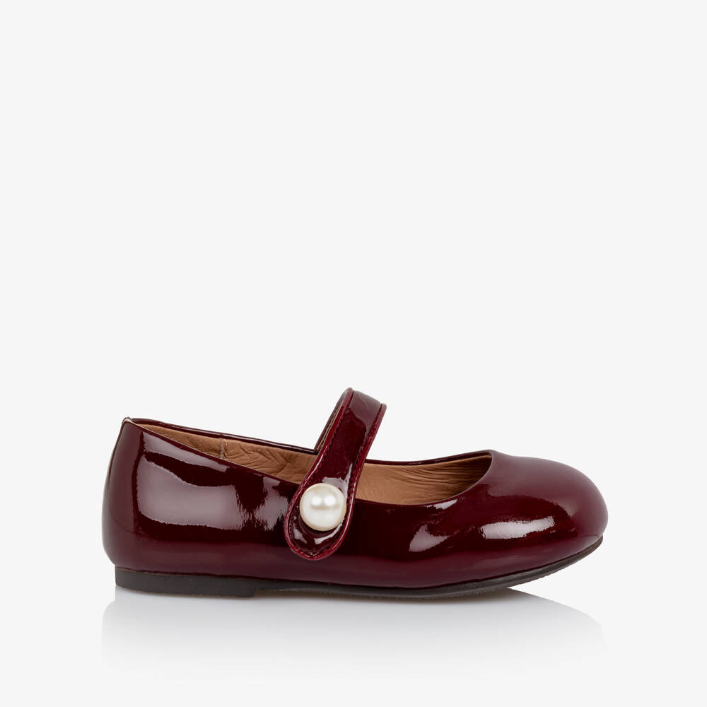Age of Innocence-Girls Burgundy Red Patent Leather & Pearl Shoes | Childrensalon Outlet
