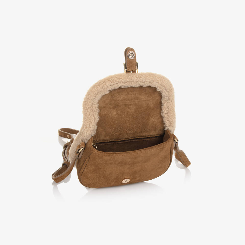 Age of Innocence-Girls Camel Suede Shearling Purse | Childrensalon Outlet