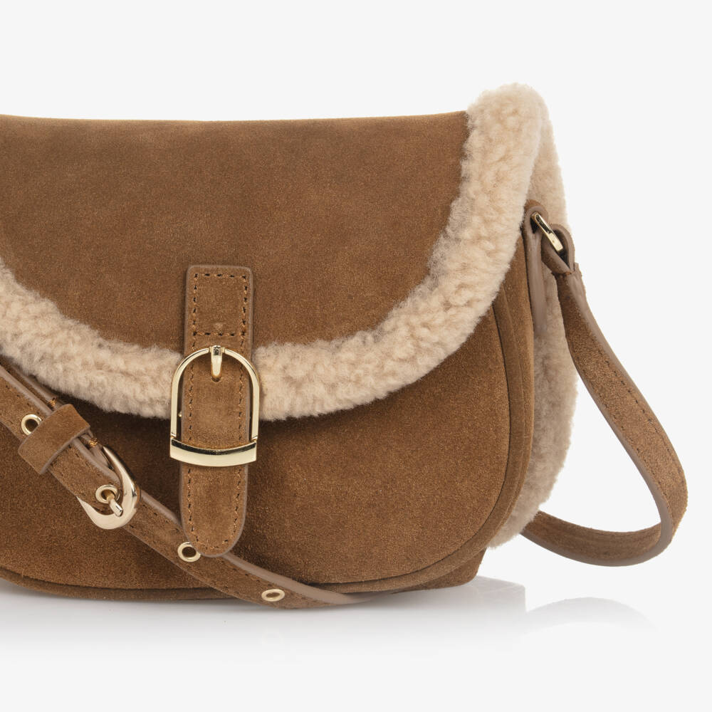 Age of Innocence-Girls Camel Suede Shearling Purse | Childrensalon Outlet