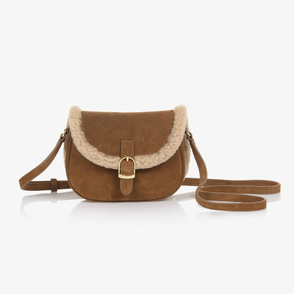 Age of Innocence-Girls Camel Suede Shearling Purse | Childrensalon Outlet