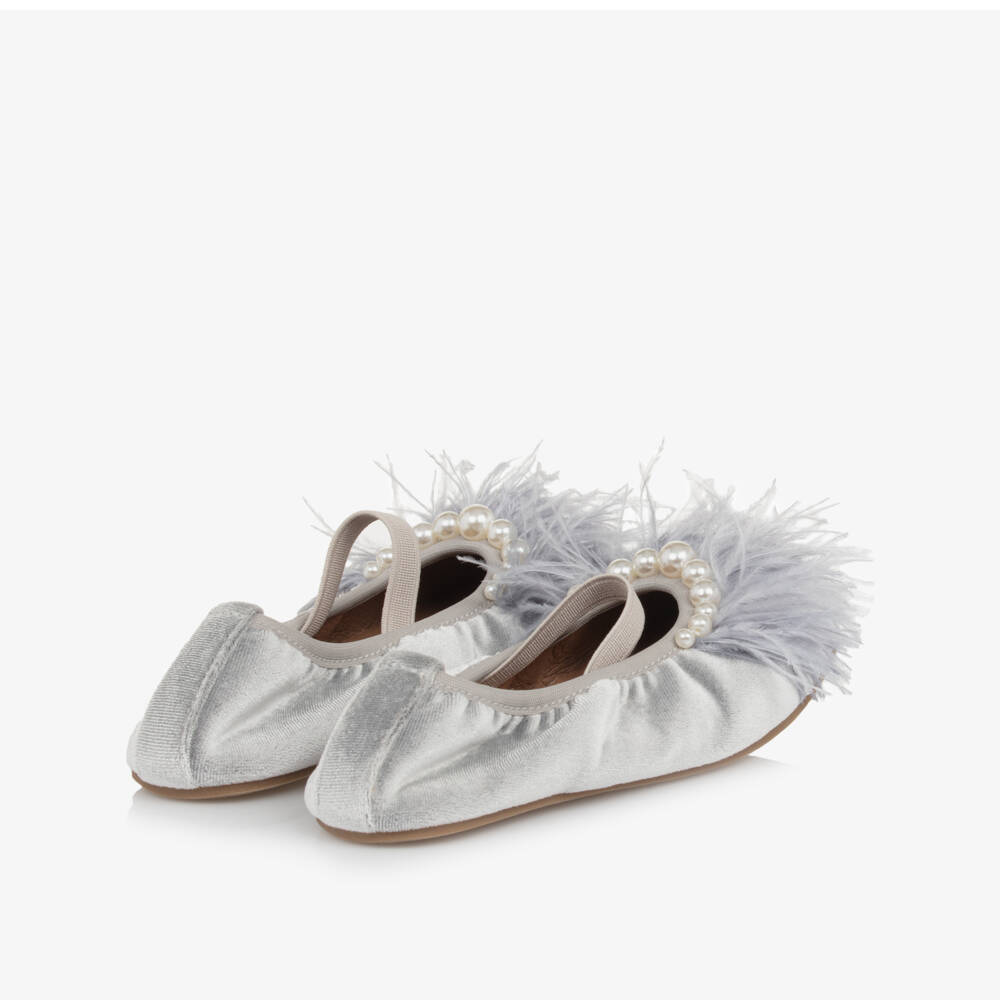 Age of Innocence-Girls Elegant Grey Velvet Slippers | Childrensalon Outlet