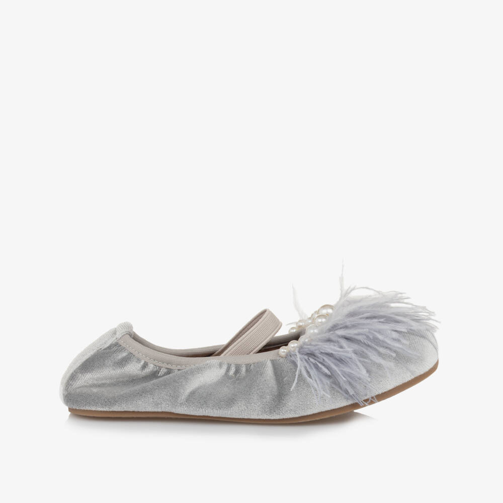 Age of Innocence-Girls Elegant Grey Velvet Slippers | Childrensalon Outlet