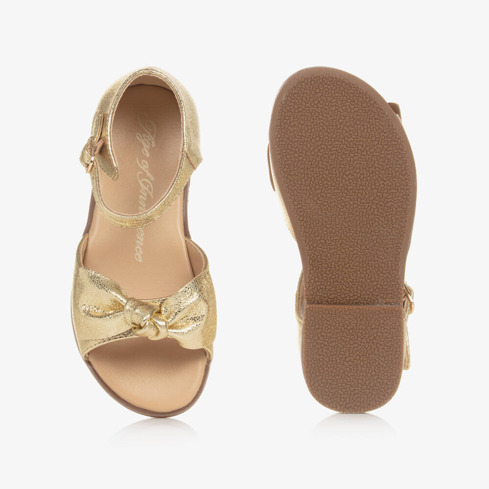 Age of Innocence-Girls Gold Bow Leather Sandals | Childrensalon Outlet