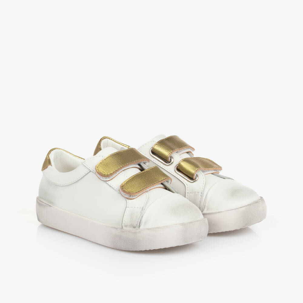 Age of Innocence-حذاء رياضي جلد لون أبيض وذهبي للبنات | Childrensalon Outlet