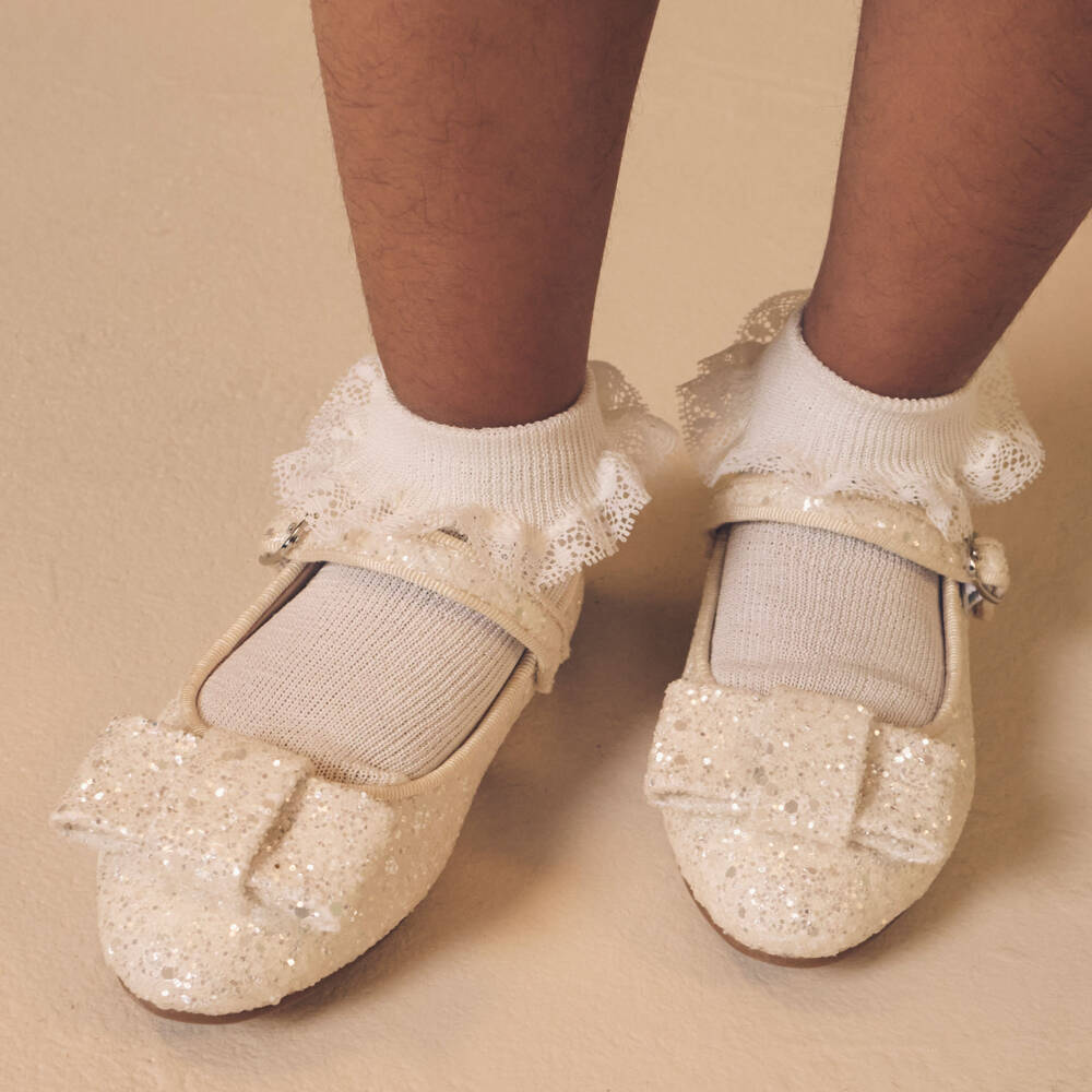 Age of Innocence-Girls Ivory Sparkle Bow Shoes | Childrensalon Outlet