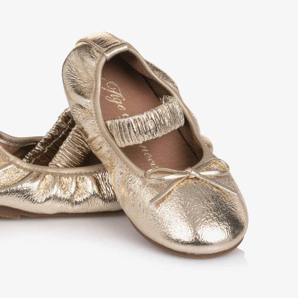 Age of Innocence-Girls Metallic Gold Leather Ballerinas | Childrensalon Outlet