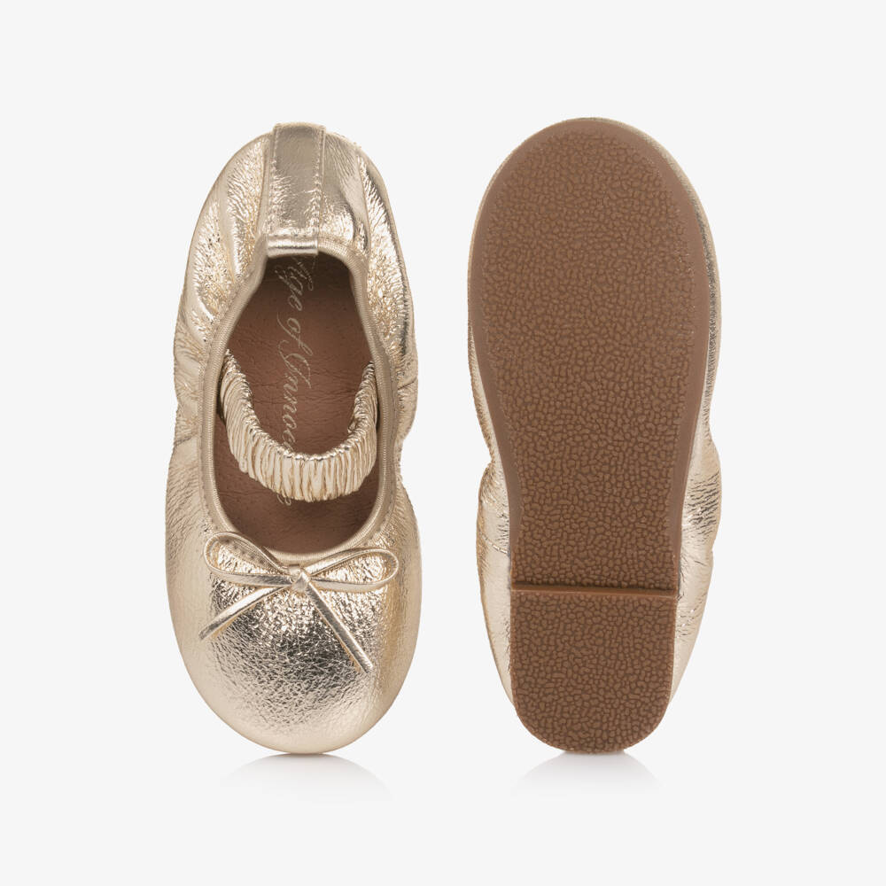 Age of Innocence-Girls Metallic Gold Leather Ballerinas | Childrensalon Outlet