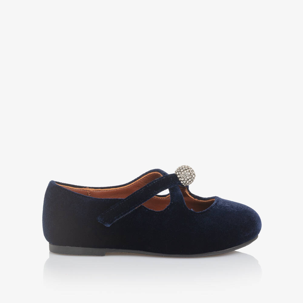 Age of Innocence-Girls Navy Blue Velvet & Diamanté Shoes | Childrensalon Outlet