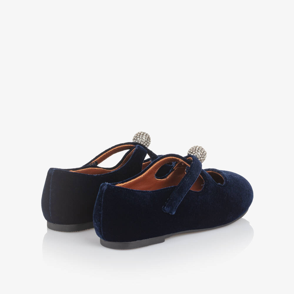 Age of Innocence-Girls Navy Blue Velvet & Diamanté Shoes | Childrensalon Outlet