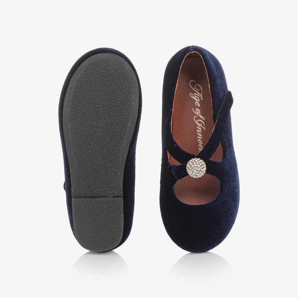 Age of Innocence-Girls Navy Blue Velvet & Diamanté Shoes | Childrensalon Outlet