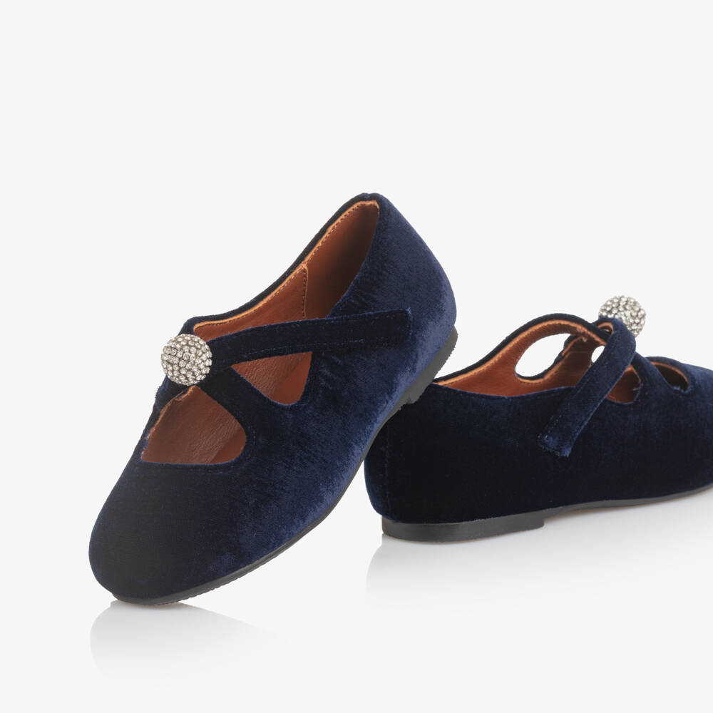 Age of Innocence-Girls Navy Blue Velvet & Diamanté Shoes | Childrensalon Outlet