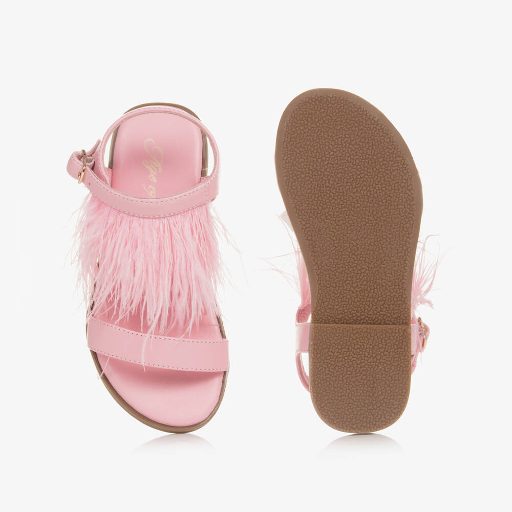 Age of Innocence-Girls Pink Feather Sandals | Childrensalon Outlet