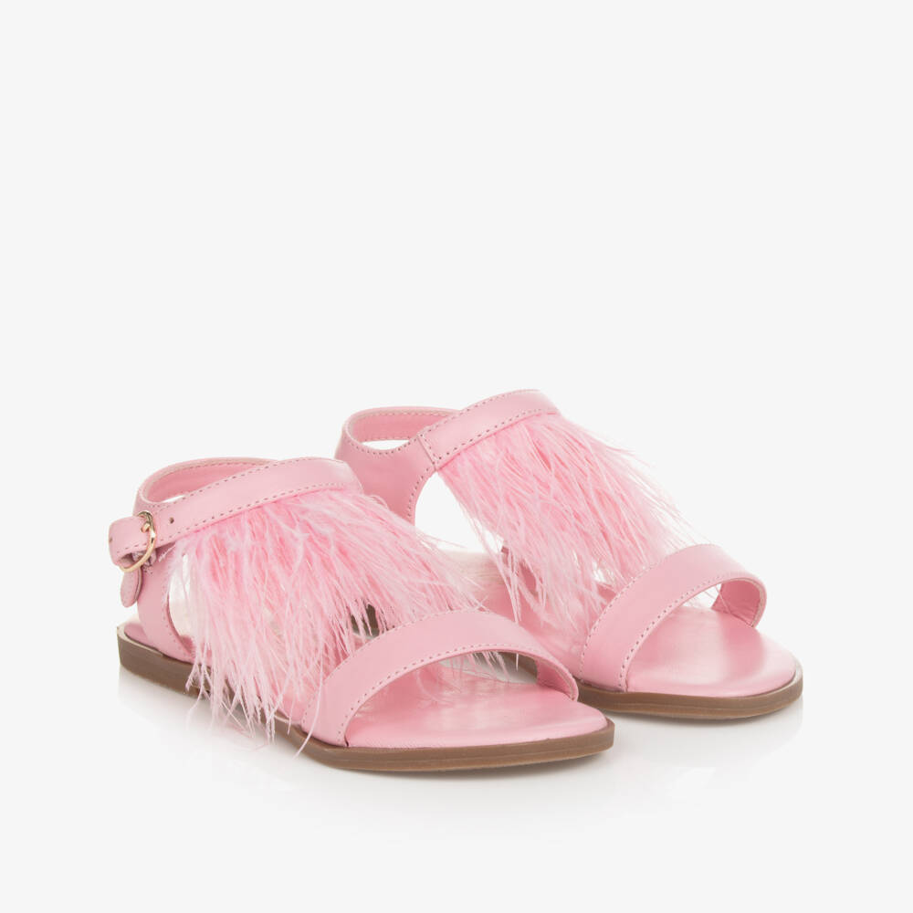 Age of Innocence-Girls Pink Feather Sandals | Childrensalon Outlet