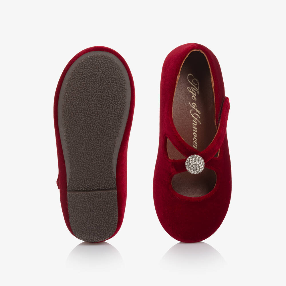Age of Innocence-Girls Red Velvet & Diamanté Shoes | Childrensalon Outlet