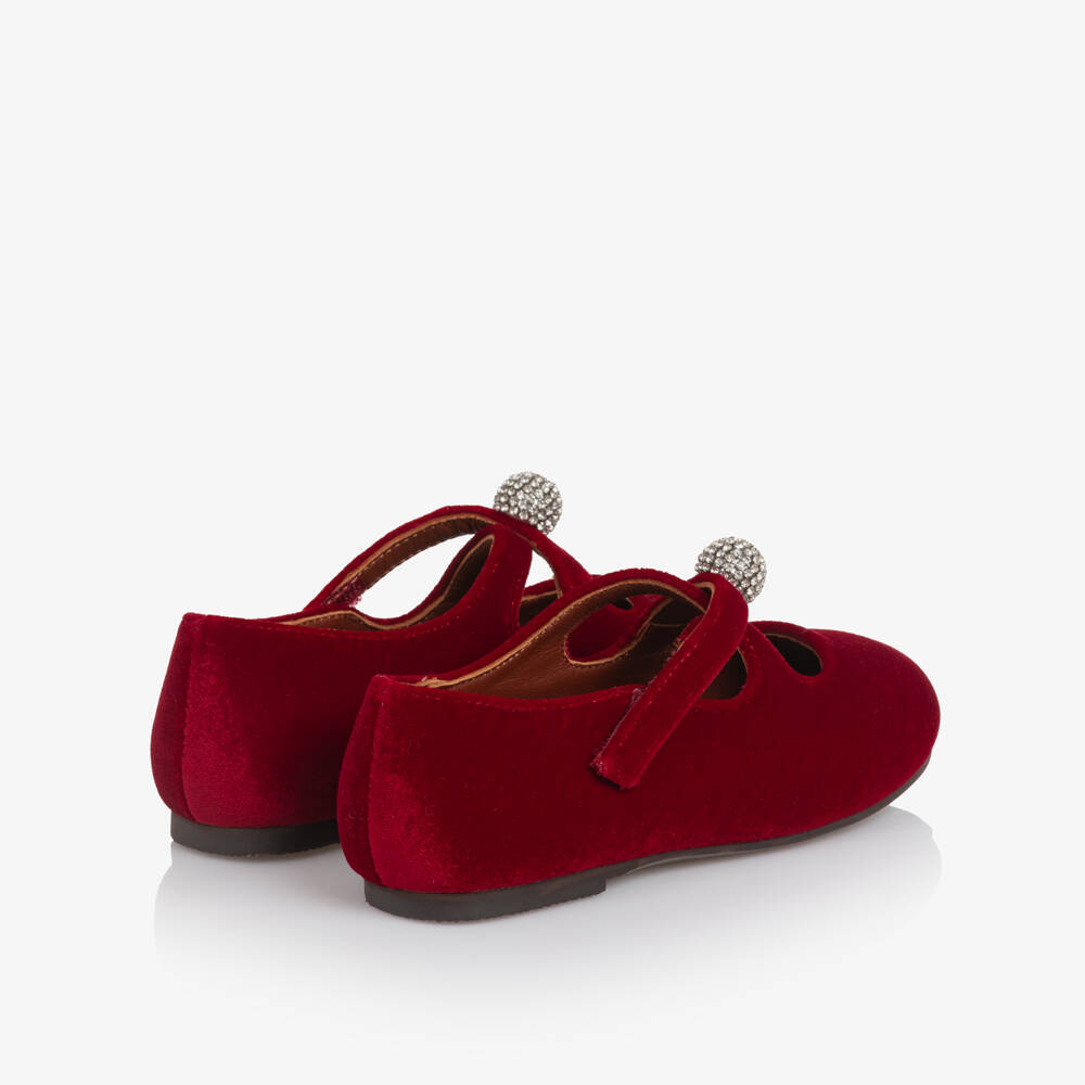Age of Innocence-Girls Red Velvet & Diamanté Shoes | Childrensalon Outlet