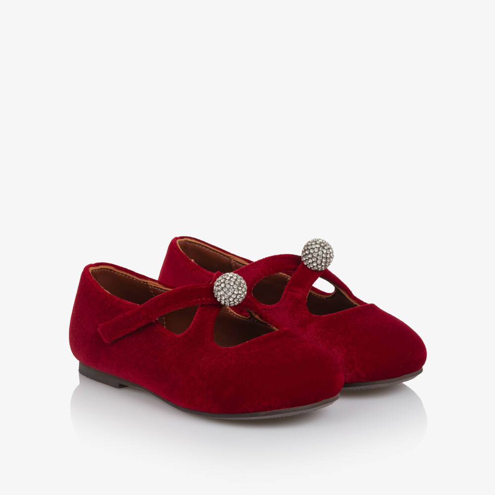Age of Innocence-Girls Red Velvet & Diamanté Shoes | Childrensalon Outlet