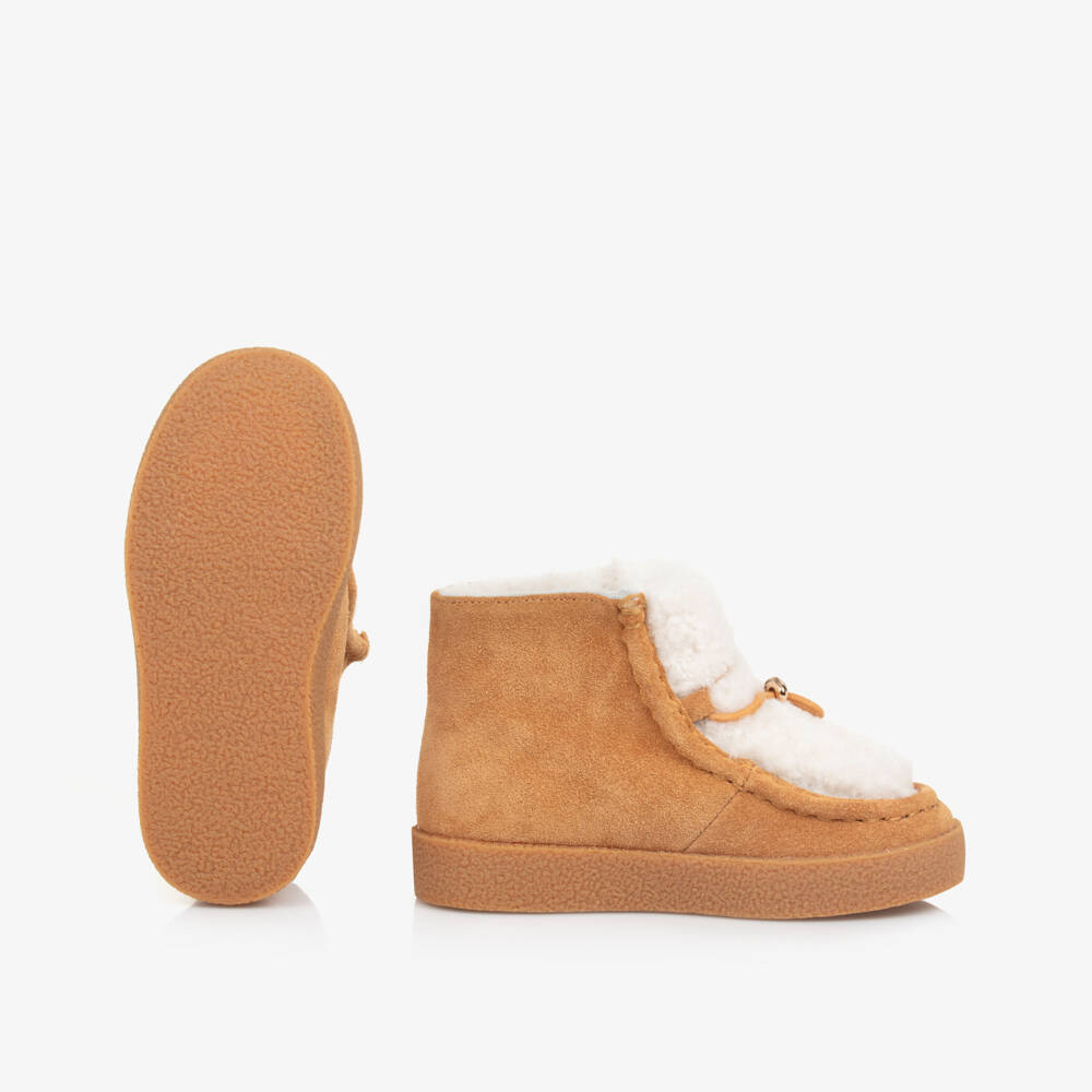 Age of Innocence-Girls Tan Suede & Shearling Boots | Childrensalon Outlet