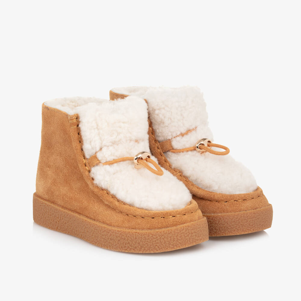 Age of Innocence-Girls Tan Suede & Shearling Boots | Childrensalon Outlet