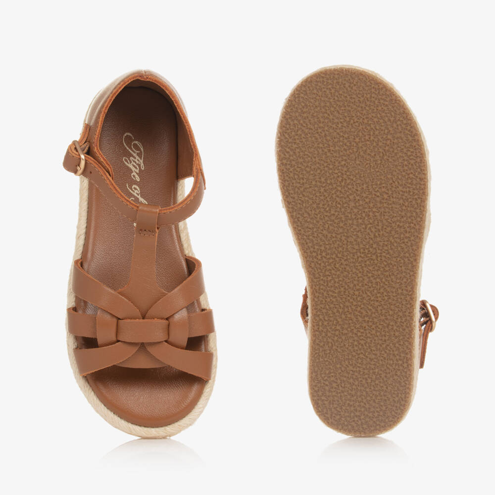 Age of Innocence-Girls Tan T-Bar Leather Sandals | Childrensalon Outlet