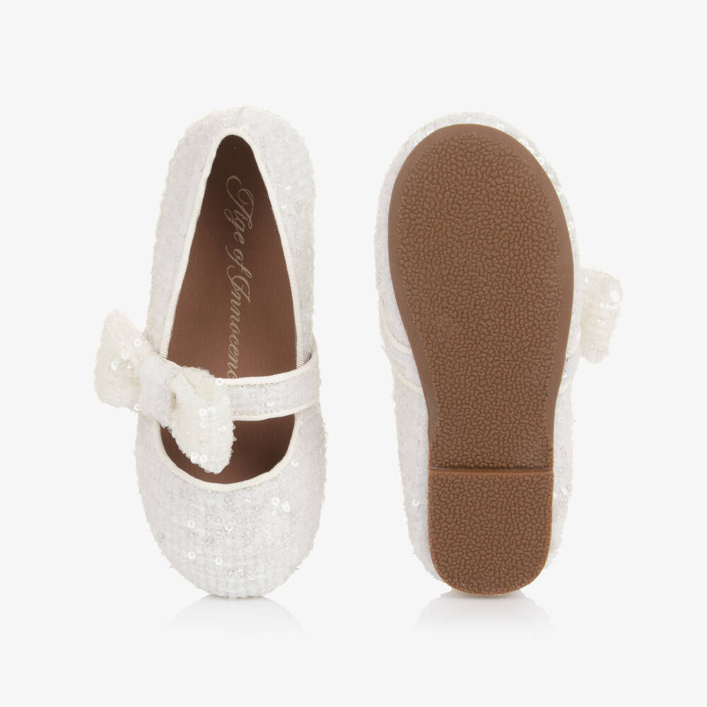 Age of Innocence-Girls White Sequinned Bow Shoes | Childrensalon Outlet