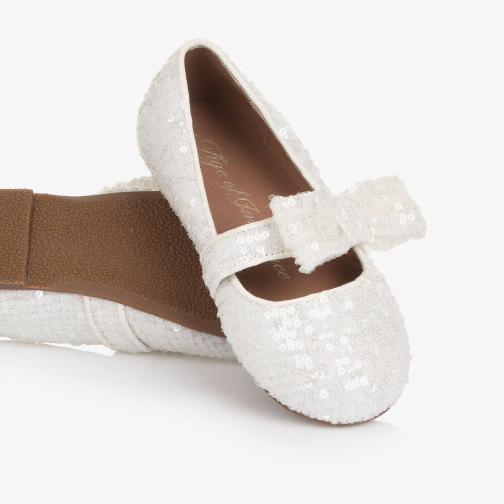 Age of Innocence-Girls White Sequinned Bow Shoes | Childrensalon Outlet