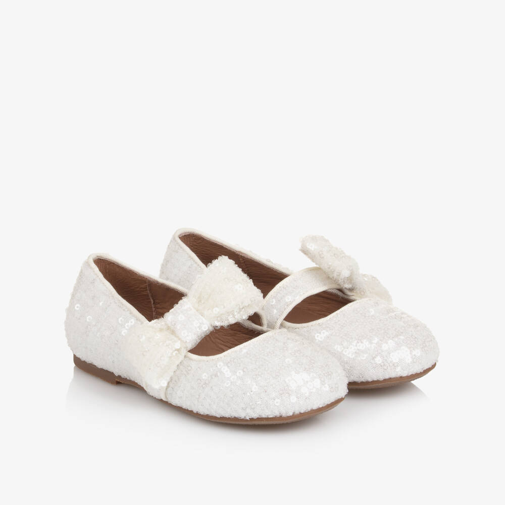 Age of Innocence-Girls White Sequinned Bow Shoes | Childrensalon Outlet