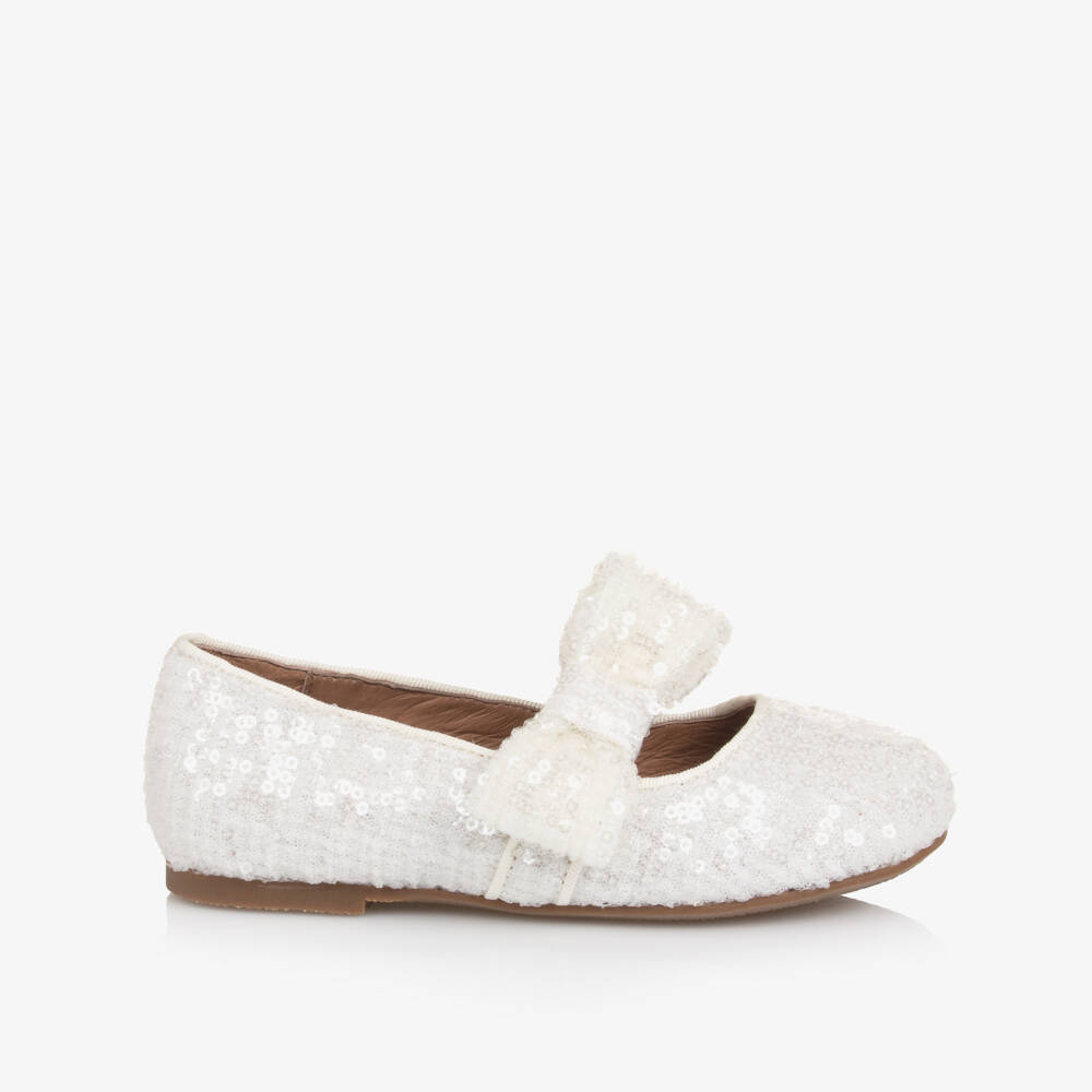 Age of Innocence-Girls White Sequinned Bow Shoes | Childrensalon Outlet