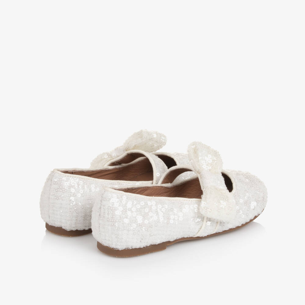 Age of Innocence-Girls White Sequinned Bow Shoes | Childrensalon Outlet