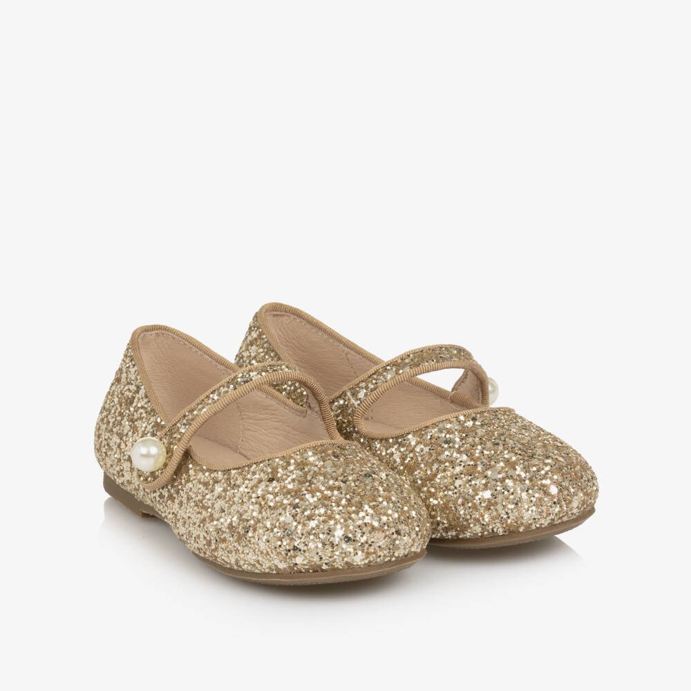Age of Innocence-Gold Glitter Pearl Bar Shoes | Childrensalon Outlet