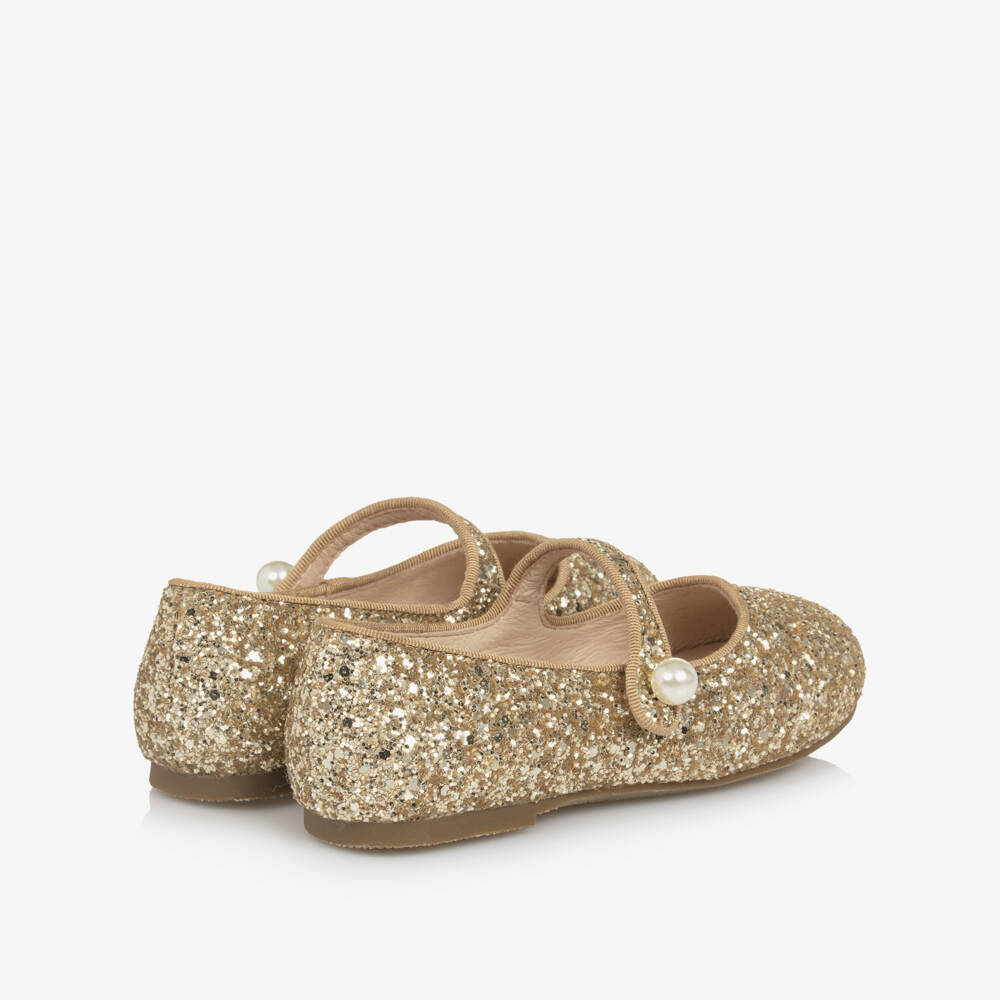 Age of Innocence-Gold Glitter Pearl Bar Shoes | Childrensalon Outlet