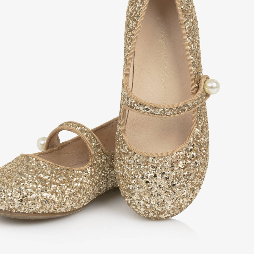 Age of Innocence-Gold Glitter Pearl Bar Shoes | Childrensalon Outlet