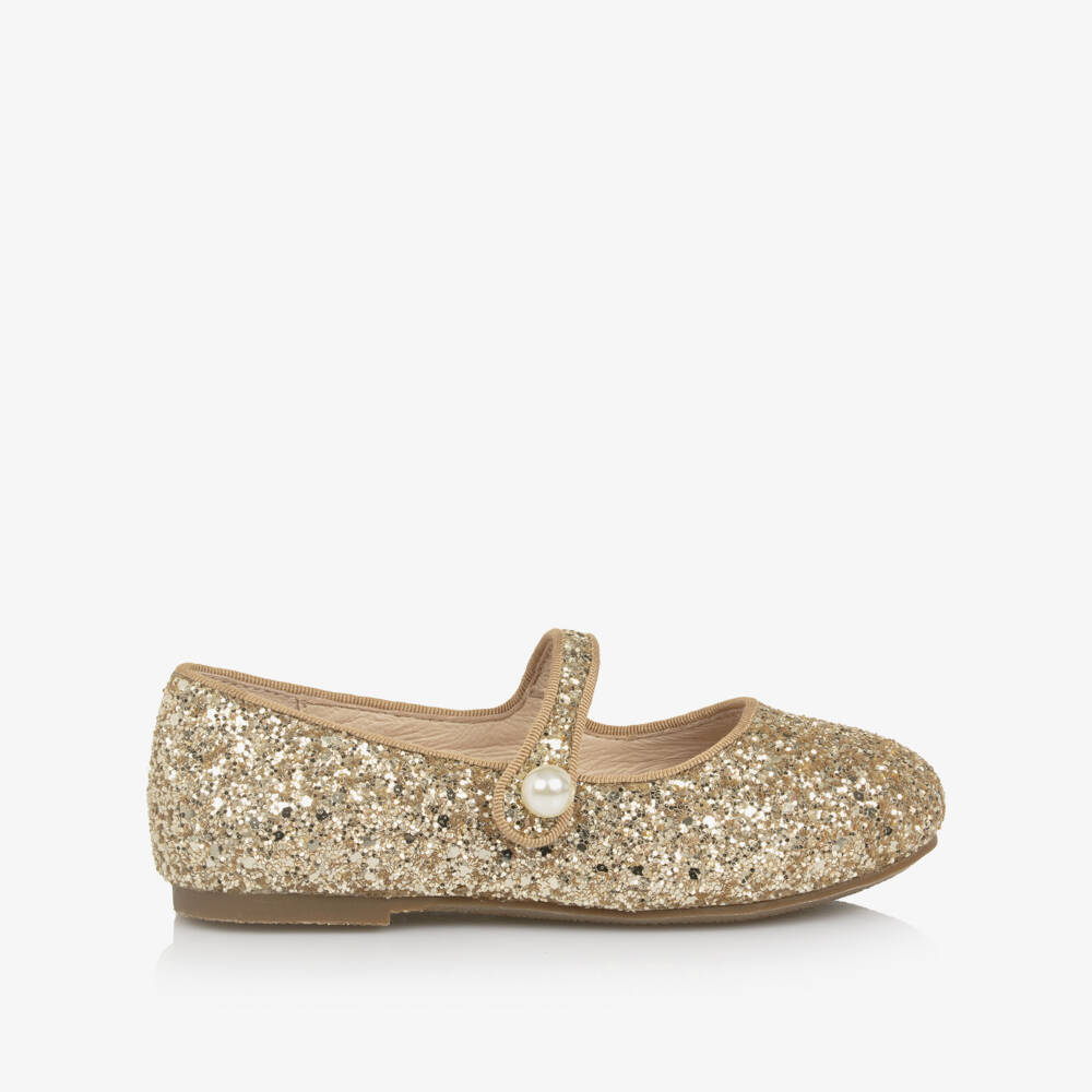 Age of Innocence-Gold Glitter Pearl Bar Shoes | Childrensalon Outlet