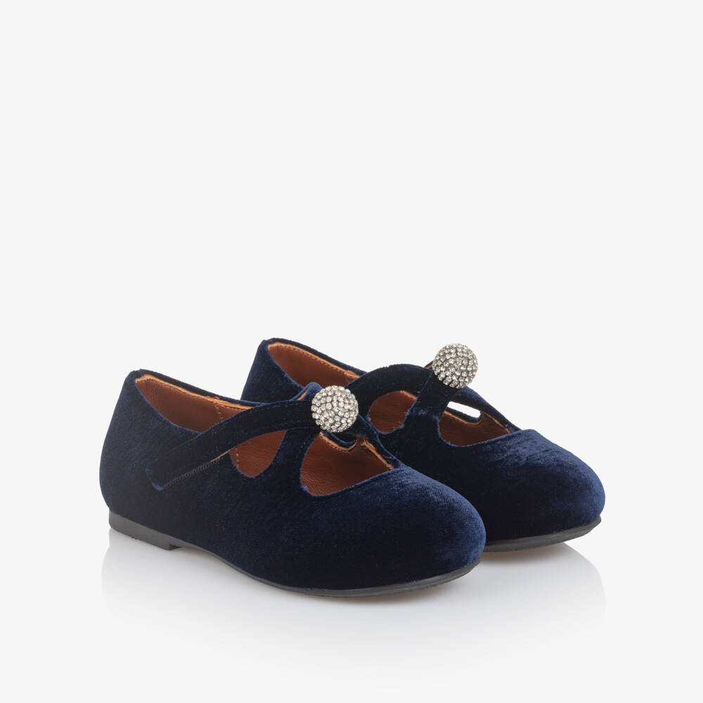 Age of Innocence-Navy Diamante Velvet Bar Shoe | Childrensalon Outlet